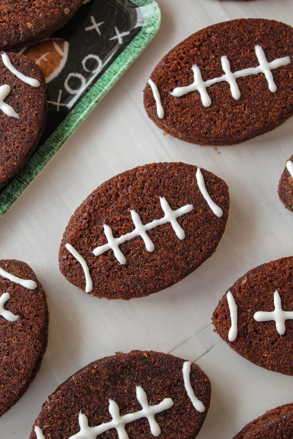 Football-themed brownies ready for a watch party
