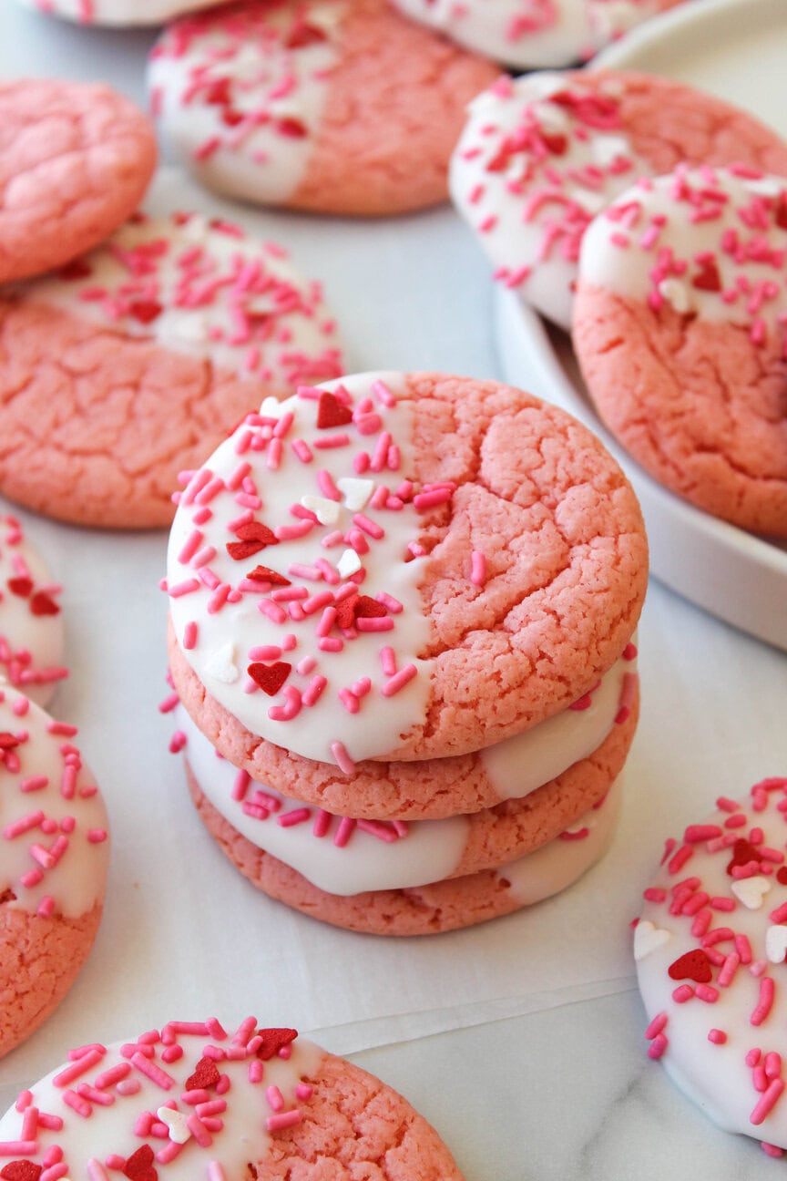 Strawberry Cake Mix Cookies for Valentine's Day