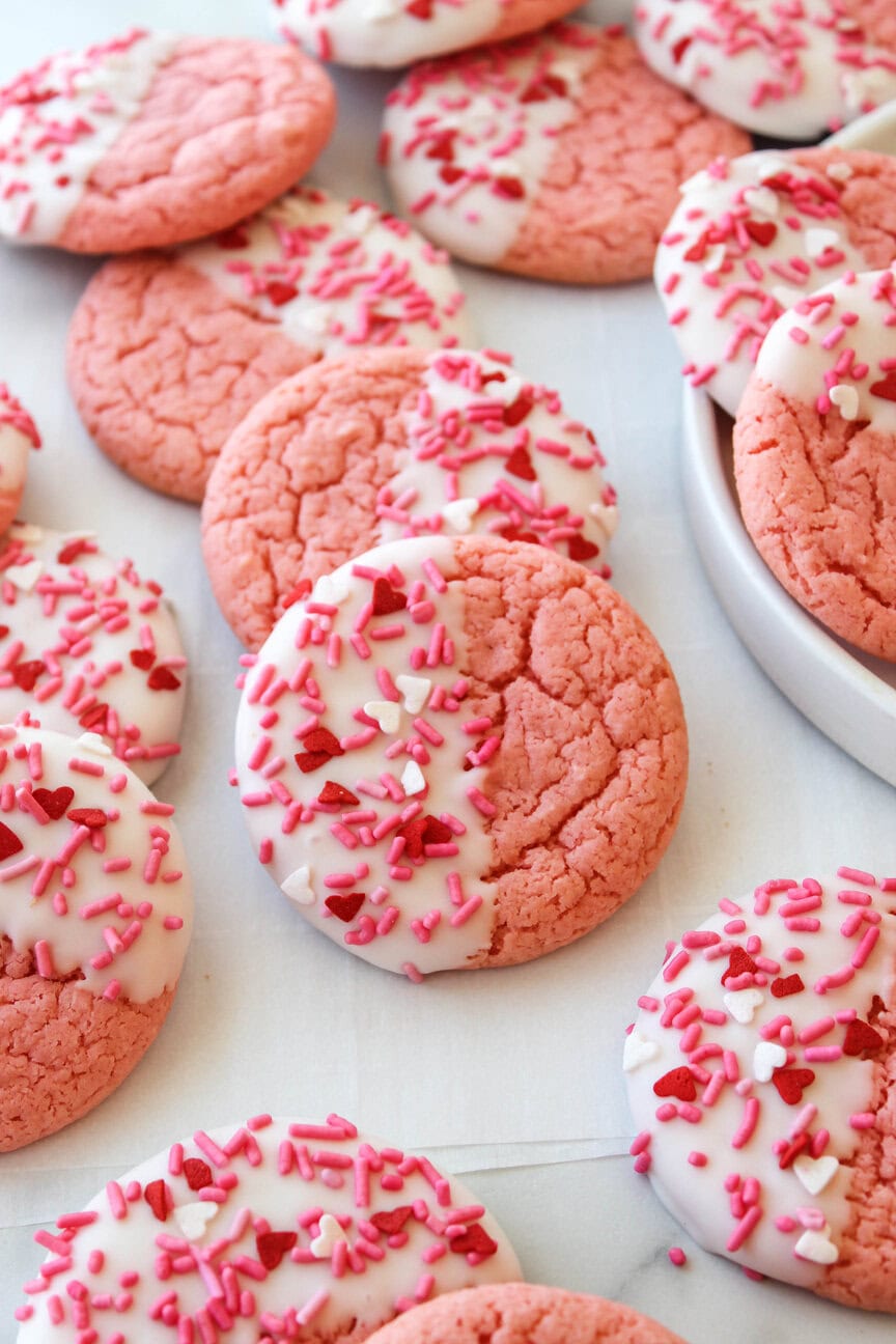 Strawberry Cake Mix Cookies for Valentine's Day