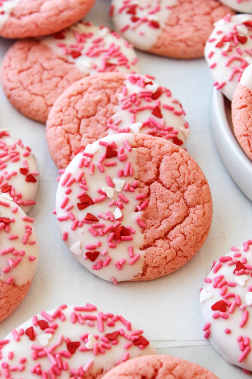 Strawberry Cake Mix Cookies for Valentine's Day
