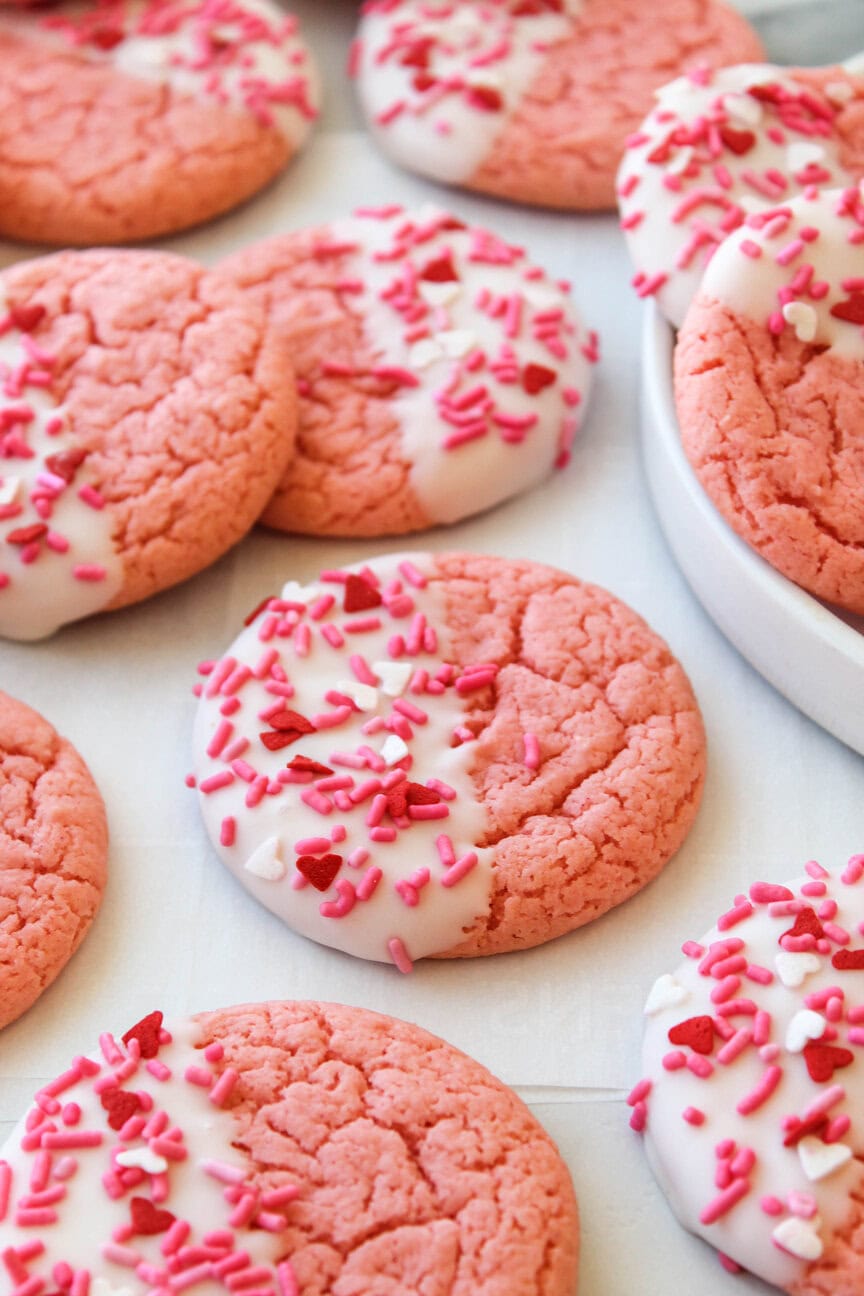Strawberry Cake Mix Cookies for Valentine's Day