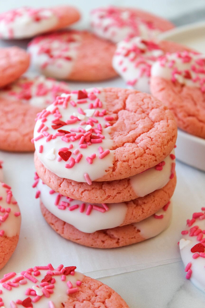 Strawberry Cake Mix Cookies for Valentine's Day