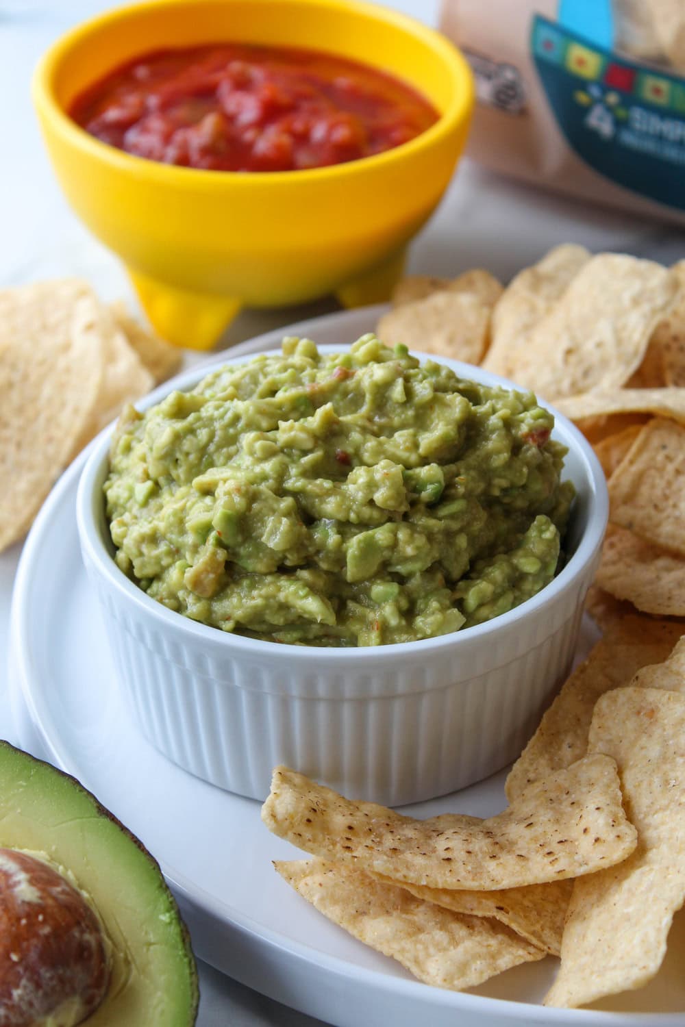 Easy guacamole served with tortilla chips