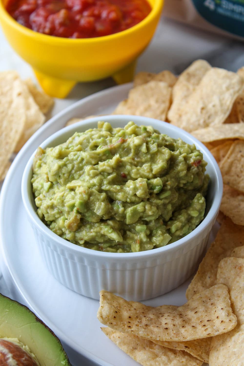 Easy guacamole served with tortilla chips