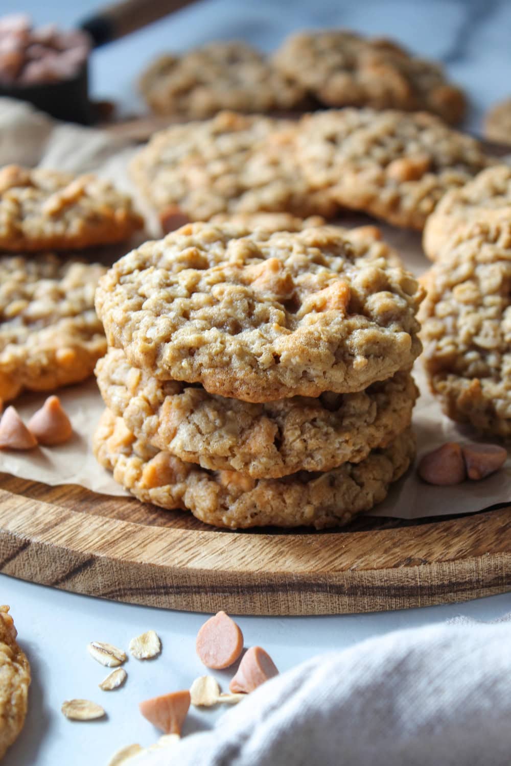 Close‑up of chewy oatmeal scotchies with butterscotch chips