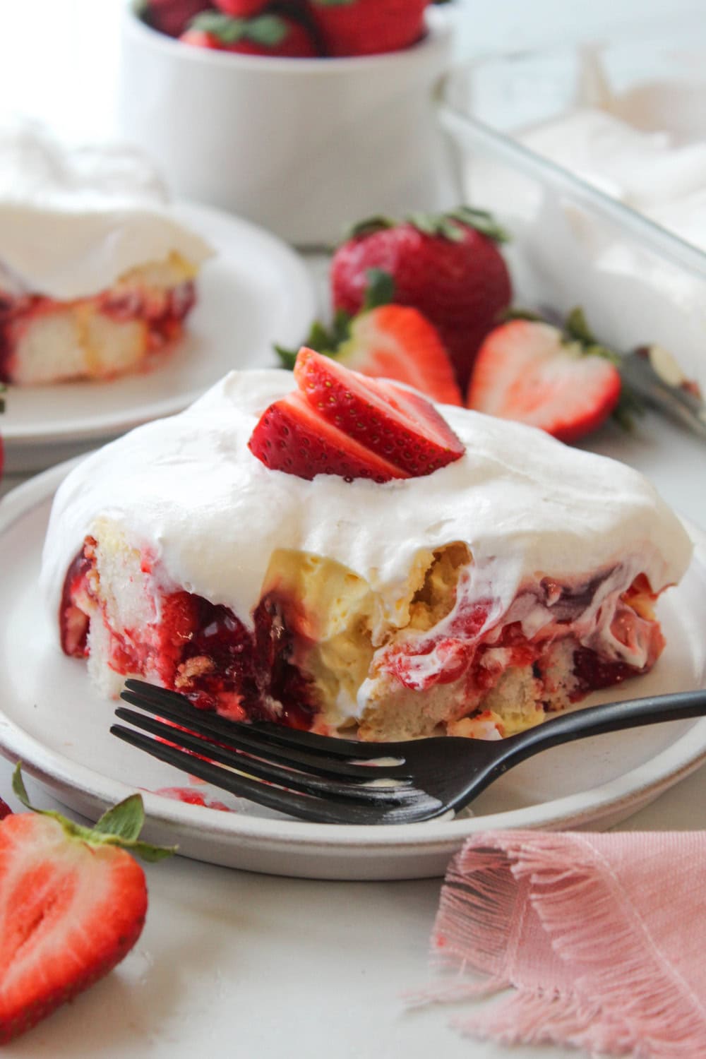 Slice of Strawberry Heaven dessert served chilled