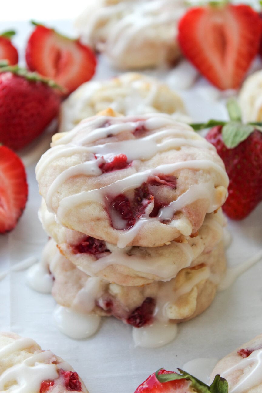 Soft strawberry shortcake cookies made with fresh strawberries