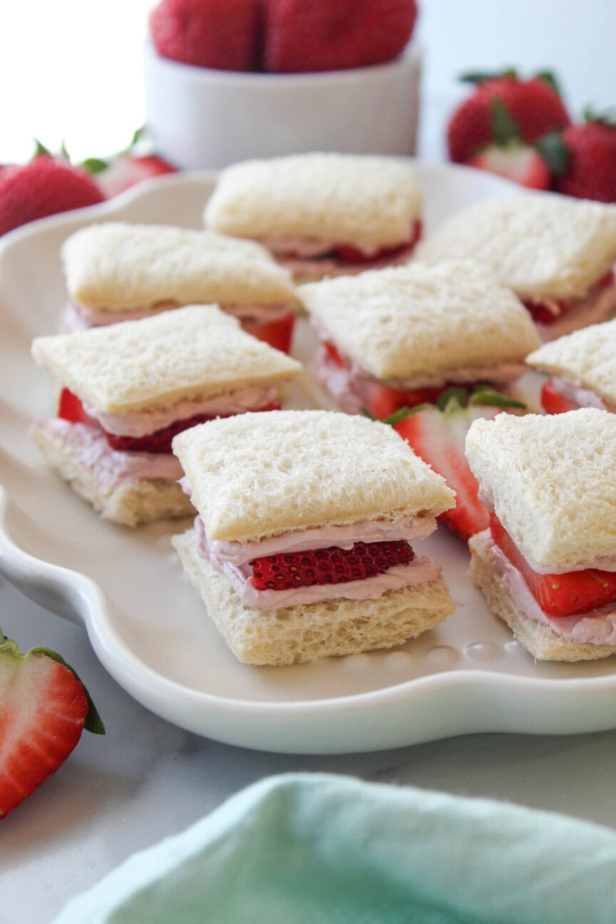 Classic strawberry tea sandwiches with cream cheese