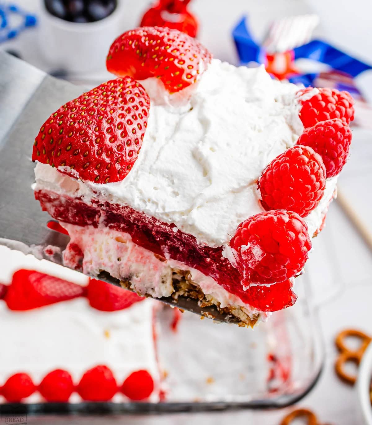 Berry Patriotic Jello Pretzel Salad