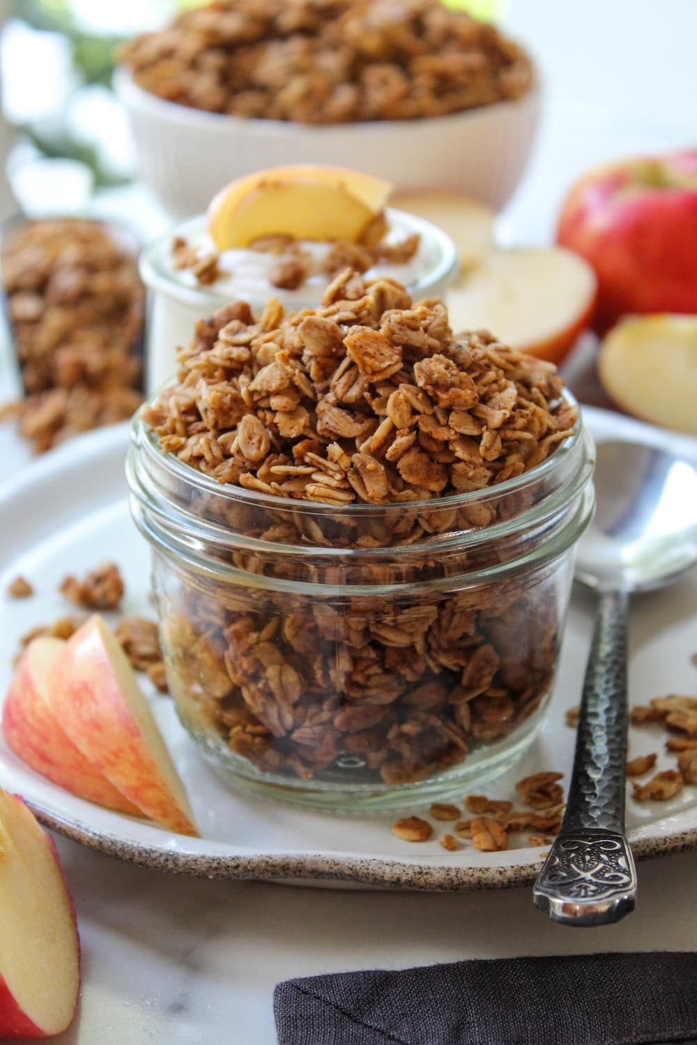 Crunchy apple cinnamon granola with dried apples