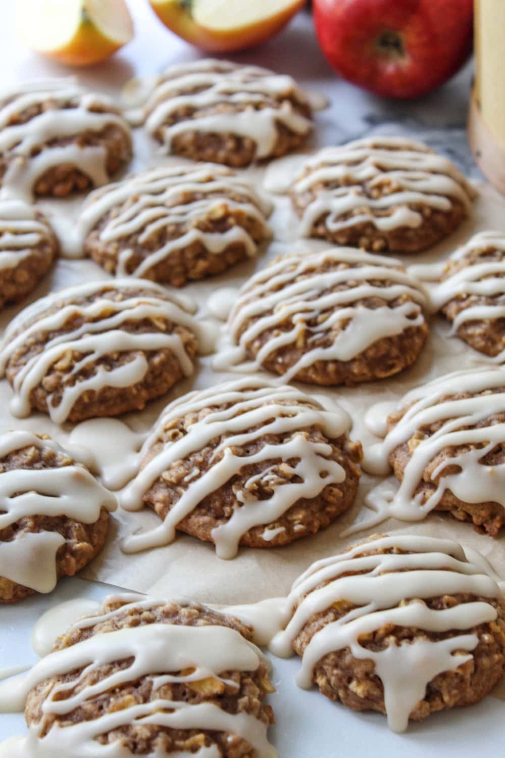 Apple cinnamon oatmeal cookies with soft centers and crisp, golden edges
